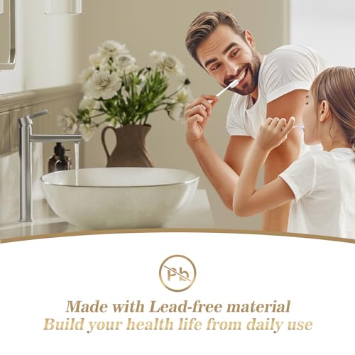 Phiestina Brushed Gold One Hole High Bathroom Vessel Sink Faucet, Single Hole Single Handle Tall Bathroom Faucet, with Pop Up Drain and Water Supply Line,FH01-BG-V
