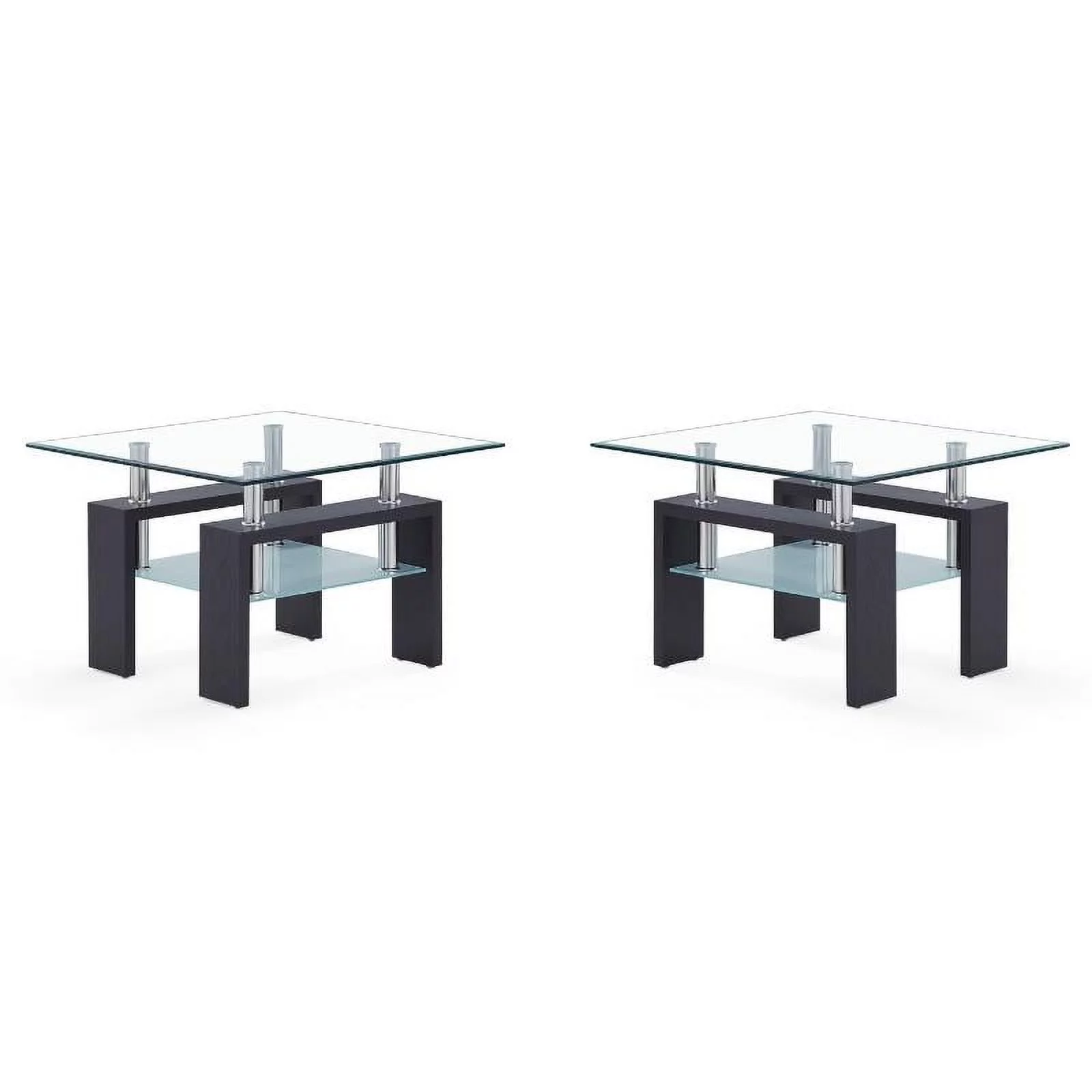 Home Square Glass Top End Table in Dark Walnut Finish - Set of 2