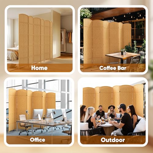 JOSTYLE Folding Privacy Room Divider, 4 Panel Screen Divider 6 ft. Tall Freestanding Extra Wide Rattan Room Partition Wall Separation Dividers, Grey