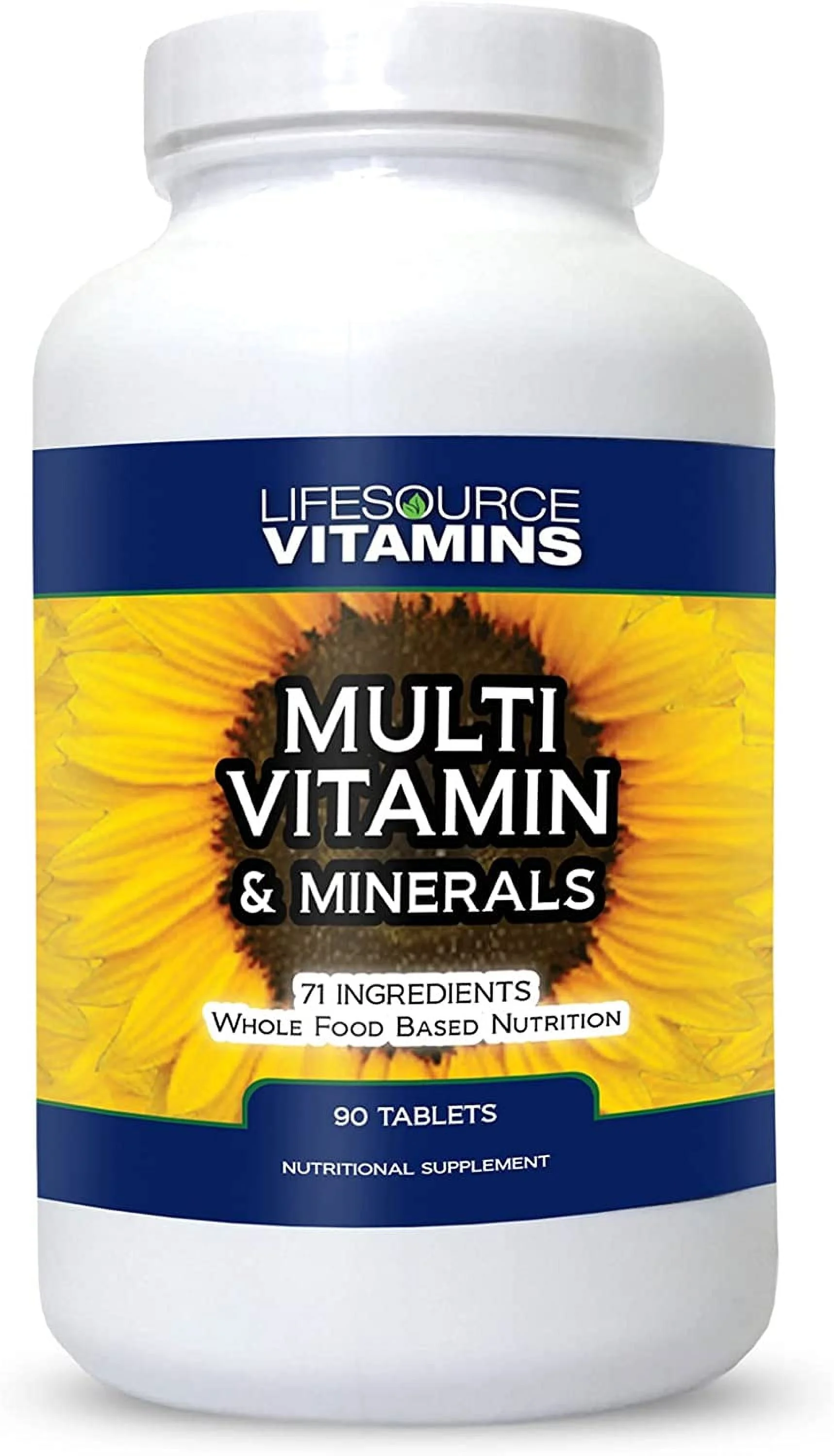 LifeSource Vitamins Whole Food Multivitamin & Minerals with 71 All Natural Ingredients, Probiotics, Digestive Enzymes, Chelated Minerals and Non-GMO, 90 Tablets