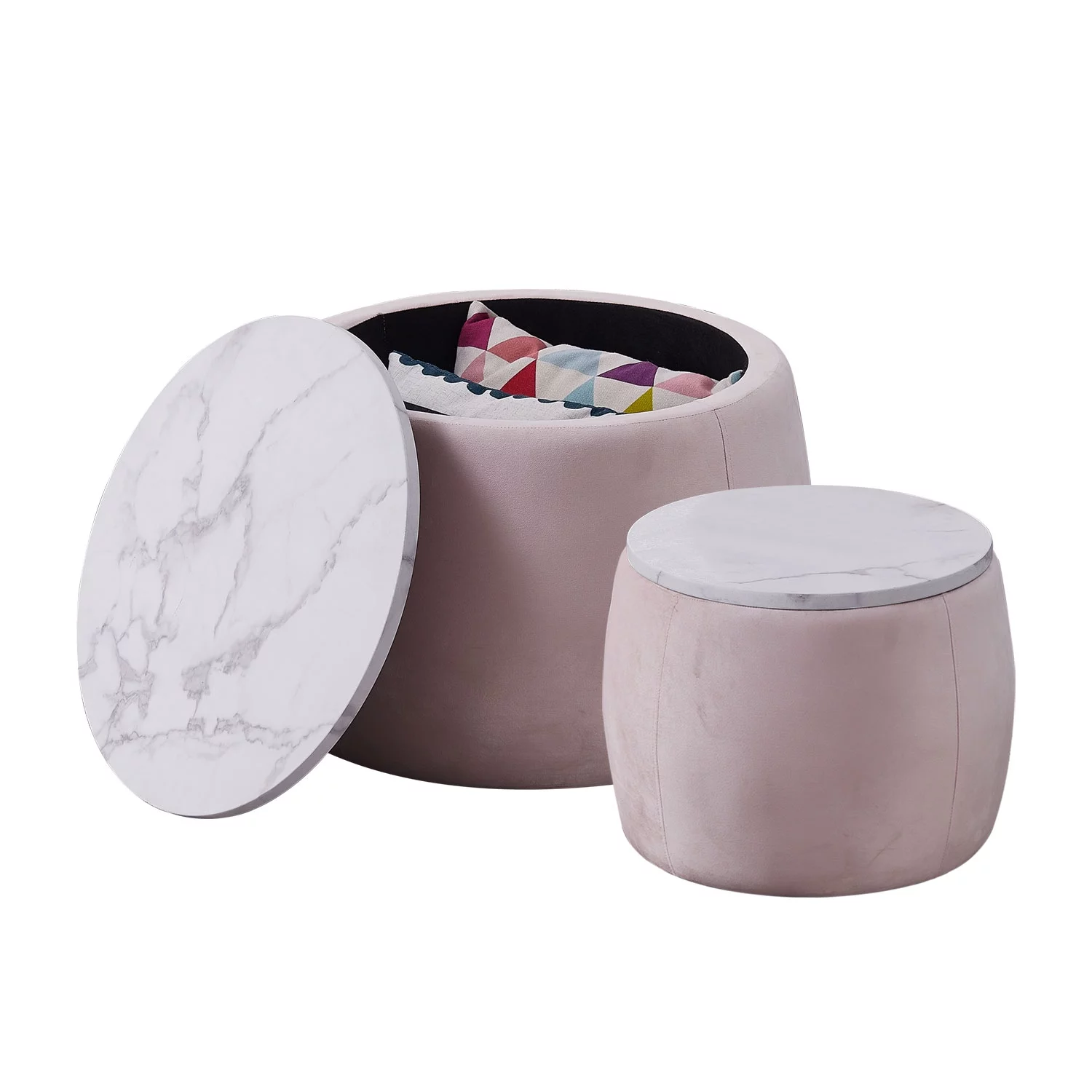 Round Accent Side Table with Removable Top for Living Room, Bedroom, Set of 2 End Table with Storage,  Top φ650*450,φ480*390 pink