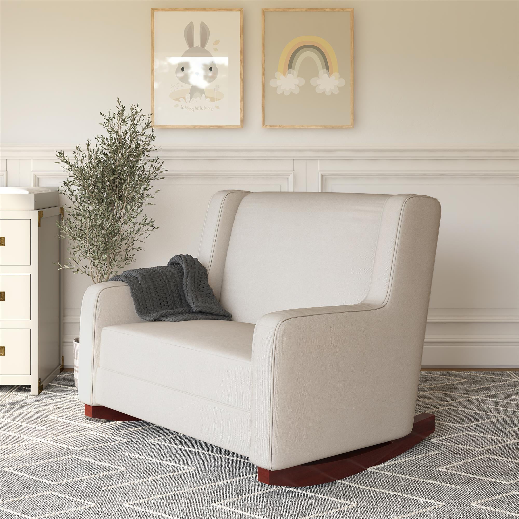Baby Relax Hadley Upholstered Double Rocker Chair, Beige Microfiber