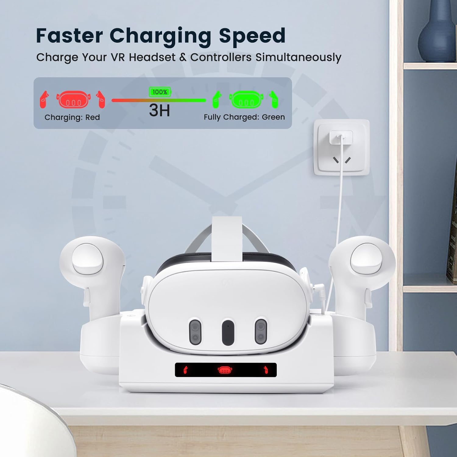 Charging Dock for Oculus/Meta Quest 3,Charging Stand for Meta Quest 3 Controller and Headset with 2 Rechergeable Batteries,Battery Cover|Wall Mount Charging Dock Station for Quest 3,Dual-use