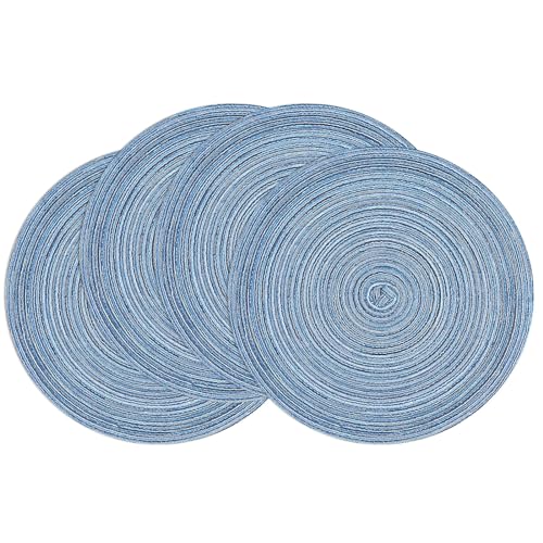 SHACOS Glitter Gold Round Braided Placemats Set of 8 Sparkle Washable 15 inch Round Table Mats Woven Place Mats for Dining Table (Gold, 8)