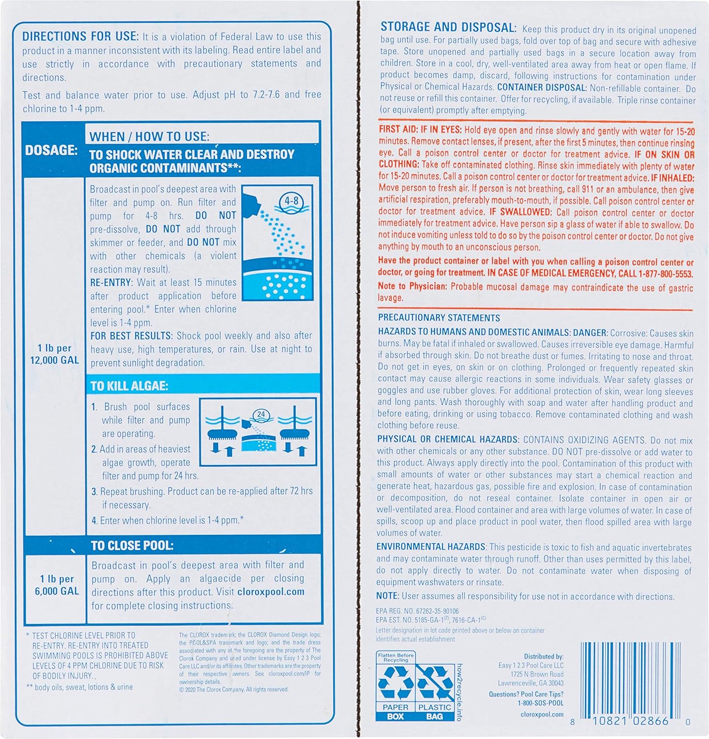 Clorox Pool&Spa 33506CLX Pool Shock XtraBlue (6 1-lb Bags), 6 Pack, White