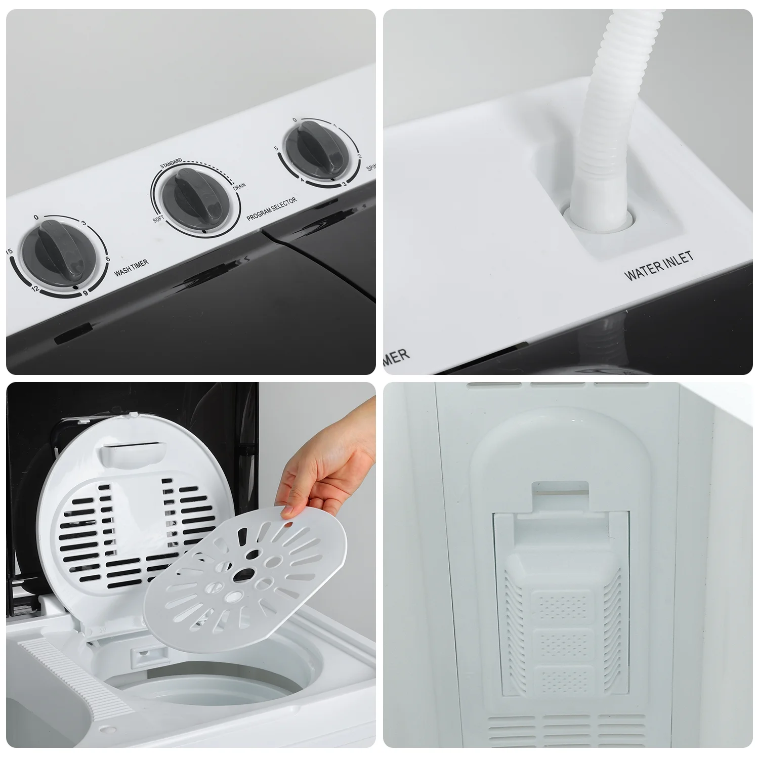 Qhomic Portable Washer 30lbs, 2-in-1 Twin Tub washer & dryer combo Compact Semi-Automatic washing machine with Drain Pump, Black