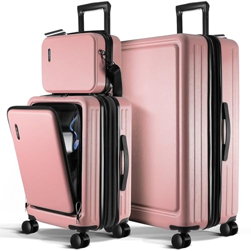 22 Inch Carry On Luggage 22x14x9 Airline Approved, Carry On Suitcase with Wheels, Hard-shell Carry-on Luggage, Durable Luggage Carry-On, Black Small Suitcase with Cosmetic Case