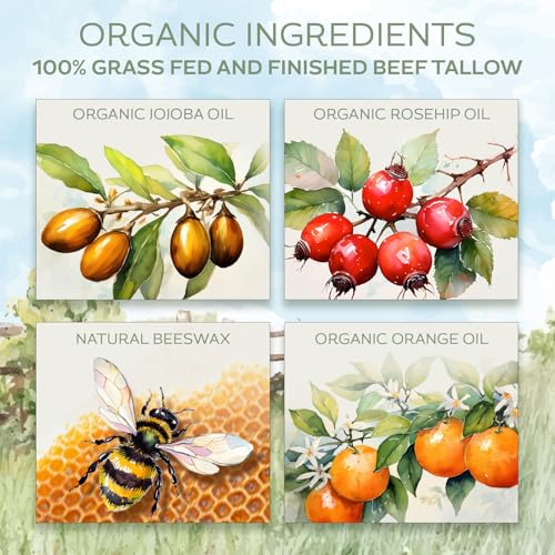 Whipped Beef Tallow Face Moisturizer - Grass Fed Grass Finished Beef- All Organic Ingredients - Natural, Hydrating Balm for Face + Body - Nourish and Soothe Sensitive Skin, 2 oz