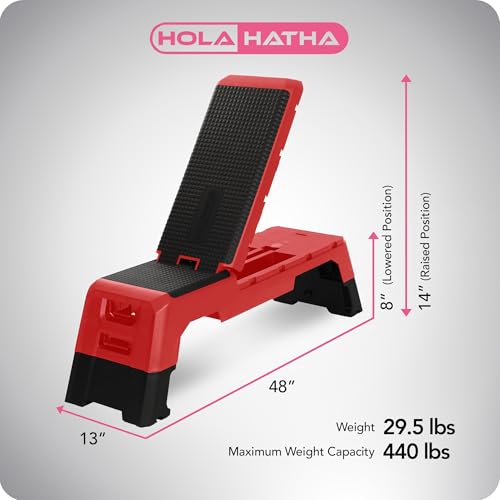HolaHatha Adjustable Multi-Functional Exercise Bench 440 Pound Capacity Foldable Incline Deck, 8.5 to 14.5 Inch Height, Compact Design,