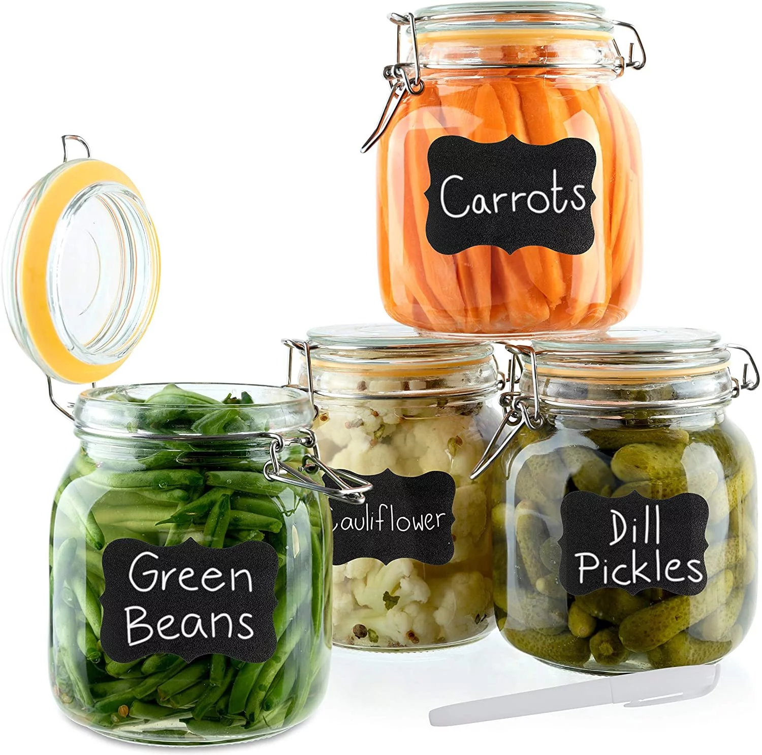 Glass Jars with Airtight Lid  Glass Airtight Food Storage Containers  Clear Leak Proof Rubber Gasket and Clamp Lid [Set of 4 - 33 oz]