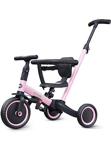 newyoo Toddler Bike with Backrest and Safety Belt, Tricycles for 1-3 Year Olds, Balance Bike, Perfect Boys & Girls Birthday Gift & Toys, Adjustable Seat & Pedals