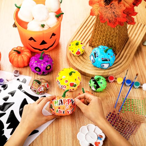 Simgoing 36 Sets Pumpkin Painting Kits Fall Halloween Crafts White Plastic Pumpkin with Stickers Paint Paintbrushes for Autumn Thanksgiving Activity Coloring DIY Art Projects Party Decoration