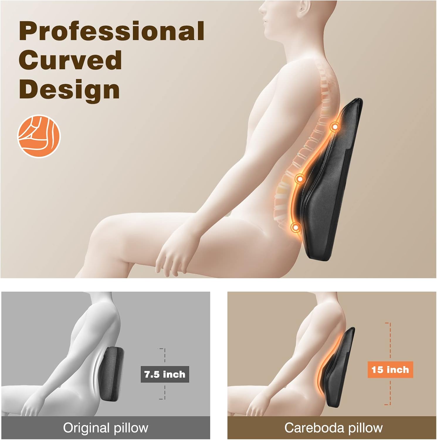 Careboda Shiatsu Back Massager with Heat, 3D Deep Kneading Electric Massager Pillow for Neck and Back Pain Relief, Ideal for Home, Office and Car Use, Idel Gift for Women and Men