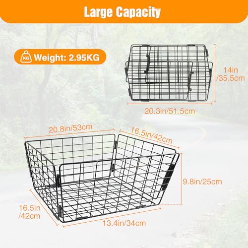 WEEROCK Tricycle Rear Basket Folding Large Capacity Baskets Steel Basket for 20 24 26 Inch Tricycles Trike, Black