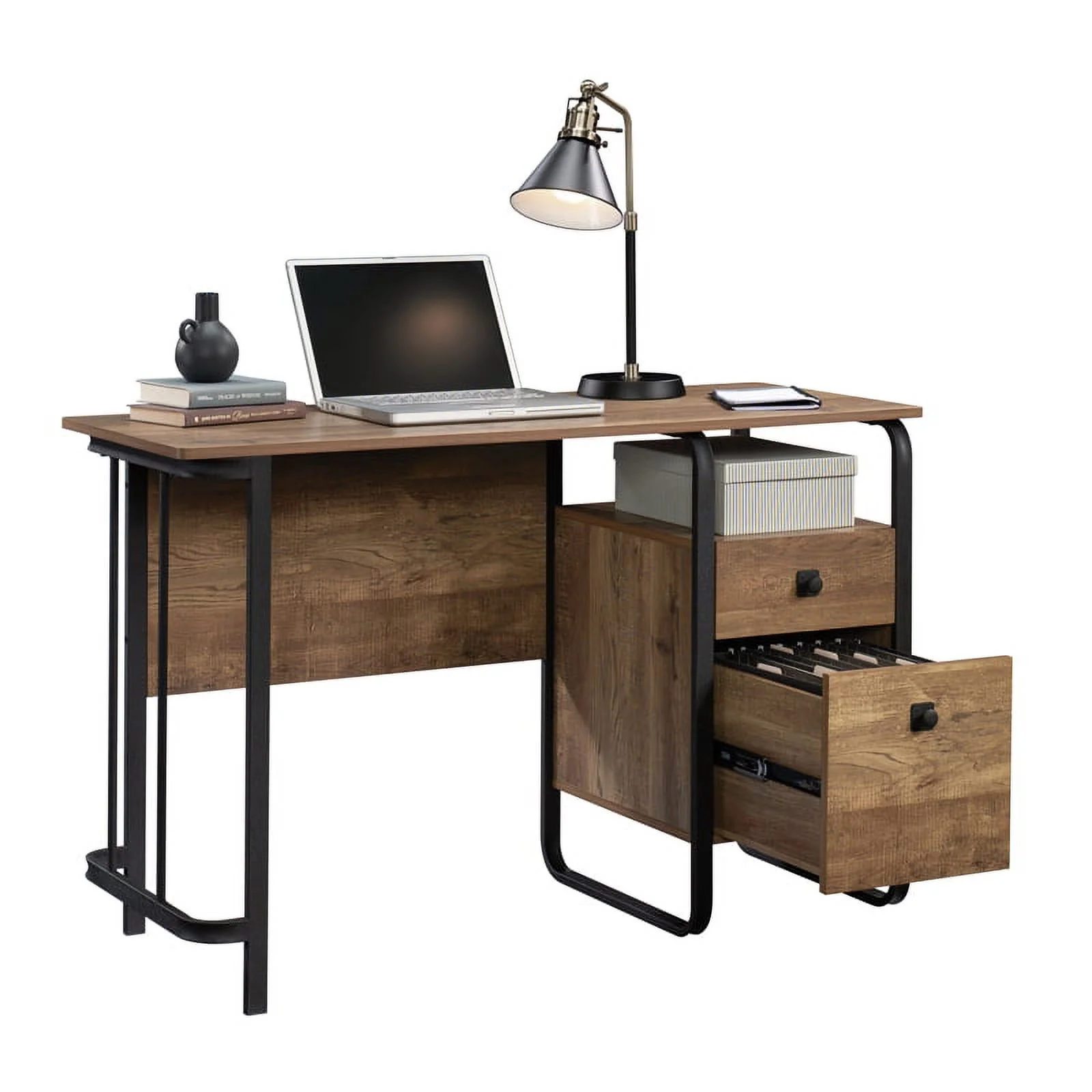 UrbanPro Modern Engineered Wood and Metal Desk in Etched Oak