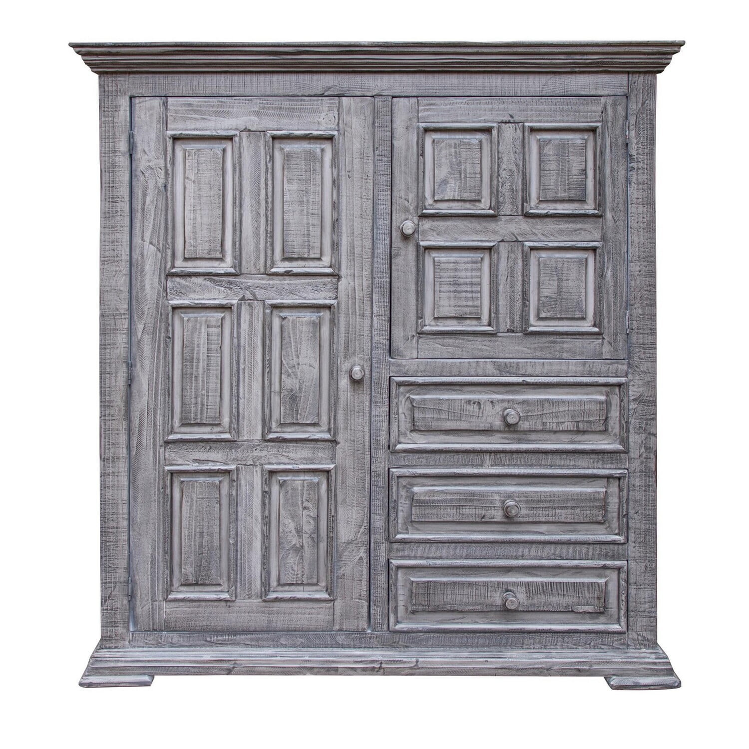 BenJara BM306501 61 in. Siya 2 Cabinets Distressed Gray Pine Wood Tall Dresser Chest