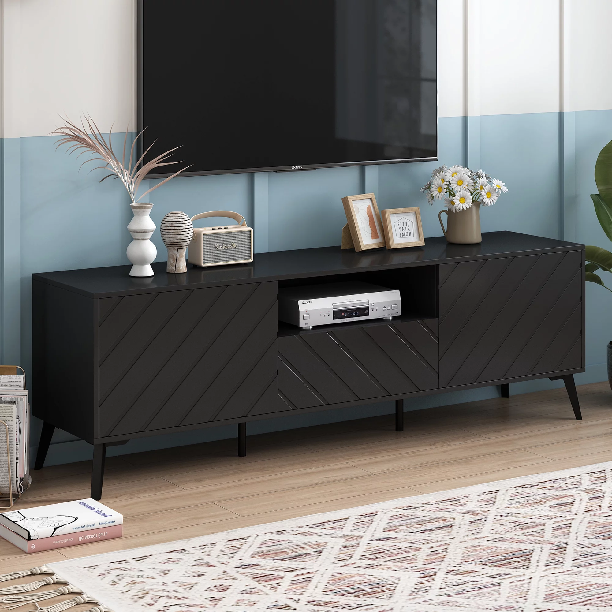 Black TV Stand for TVs up to 70
