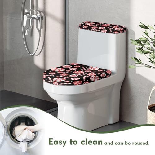 Christmas Bow Bell Toilet Tank Lid Cover and Toilet Seat Lid Cover 2 Pcs Set Toilets Covers with Elastic Cloth Fits Most Toilets Tanks & Lids