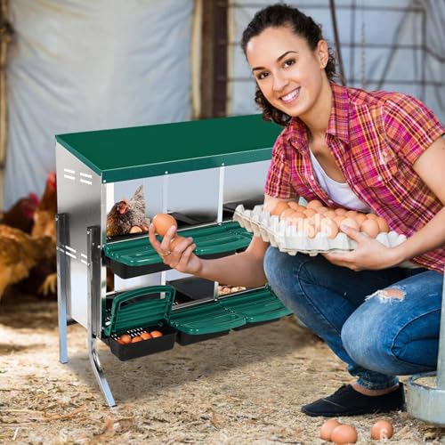Chicken Nesting Box, 10 Hole 2 Layer Hen Nest Box with Legs, Roll Away Eggs Laying Boxes,Cleanable Pull Out Hen Roosting Boxes