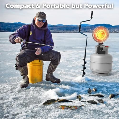 Buyplus Propane Heater 15,000BTU, Portable Outdoor Propane Heater with 3 Adjustable Modes & Safety Shut-off Valve, Single Tank Top Tent Heaters for Camping, Fishing, Outdoor Use, Silver