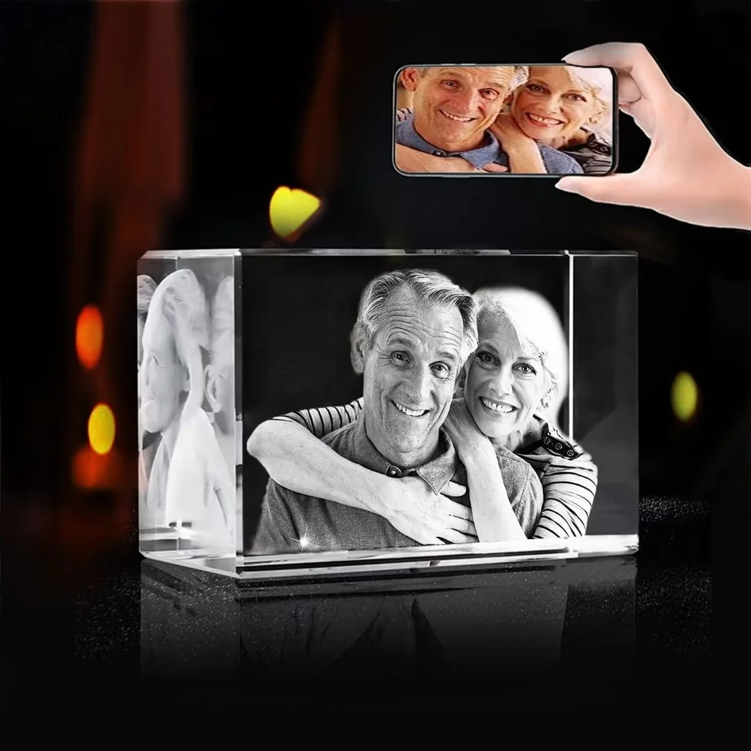 AISENIN Personalized 3D Engraved Crystal Photo Custom 3D Photo Crystal Laser Photo Etched Engraved Inside Crystal with Picture Photograph 3D Glass Picture Cube Gift Idea