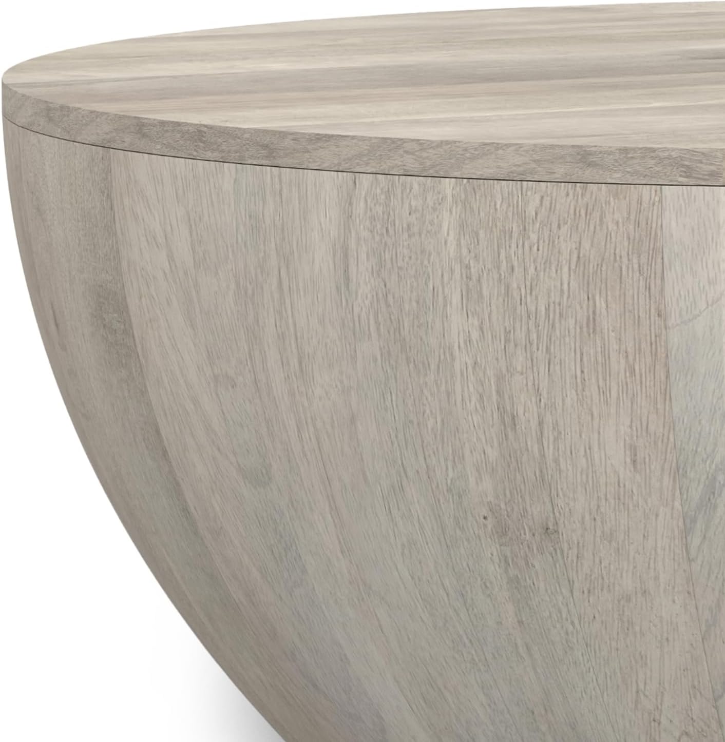 SIMPLIHOME Elmbrook Drum Coffee Table, 34 inch, White Wash