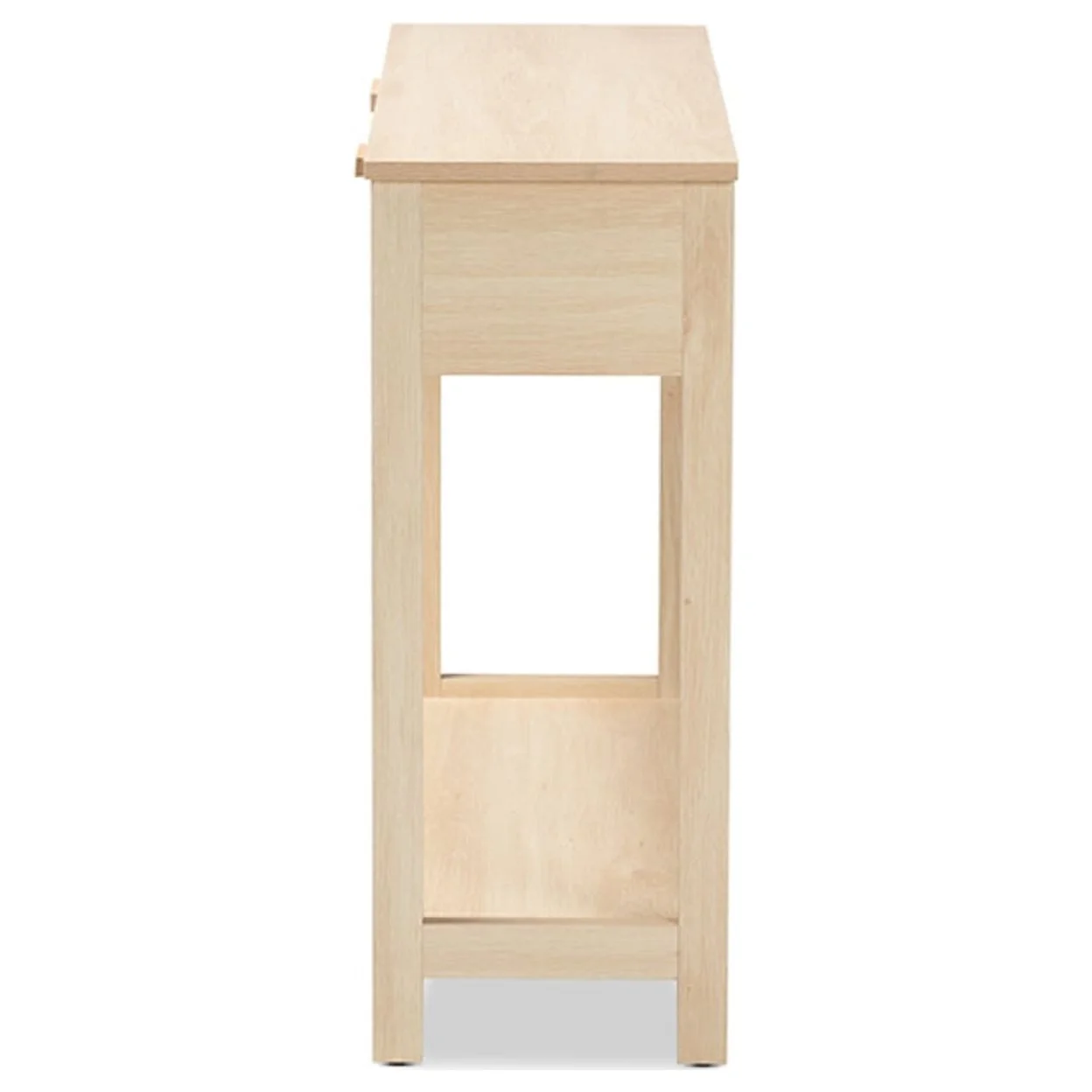 Baxton Studio Sebille Mid-Century Modern Light Brown Finished Wood 2-Drawer Console Table with Natural Rattan