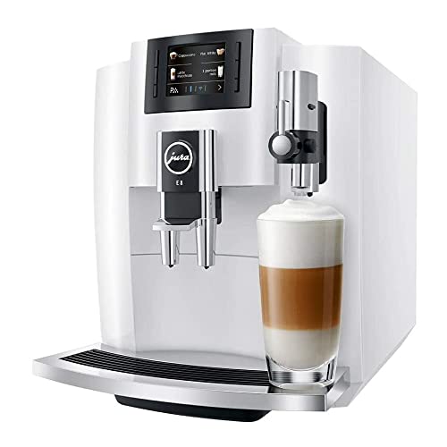 Jura E8 Automatic Espresso Machine (Piano White) with Glass Milk Container (2 Items)