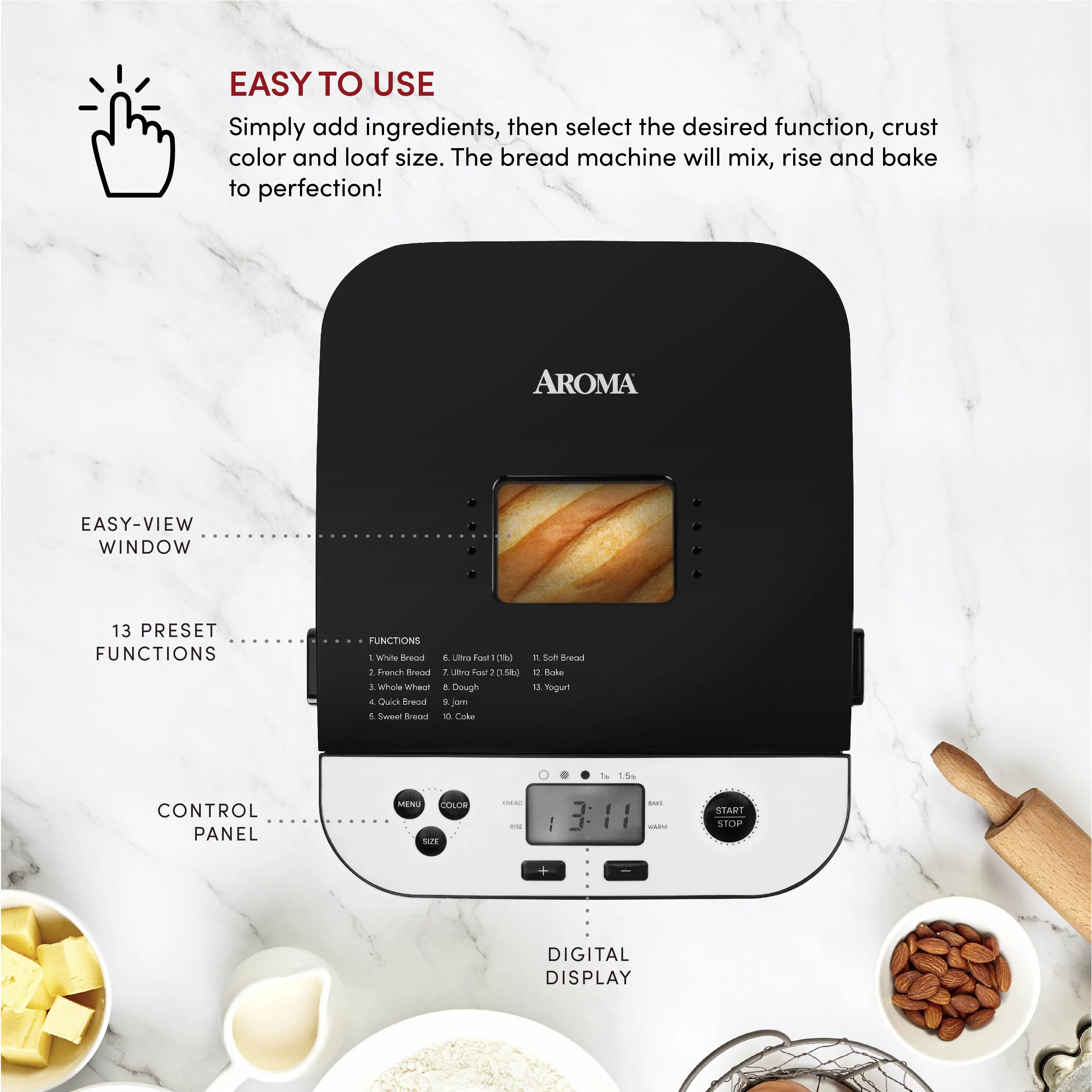 Aroma 1.5L Bread Maker
