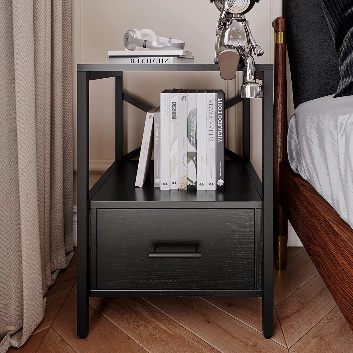 Black End Tables With Drawer, Black Side Tables Living Room, Nightstand Bedside Tables, End Table