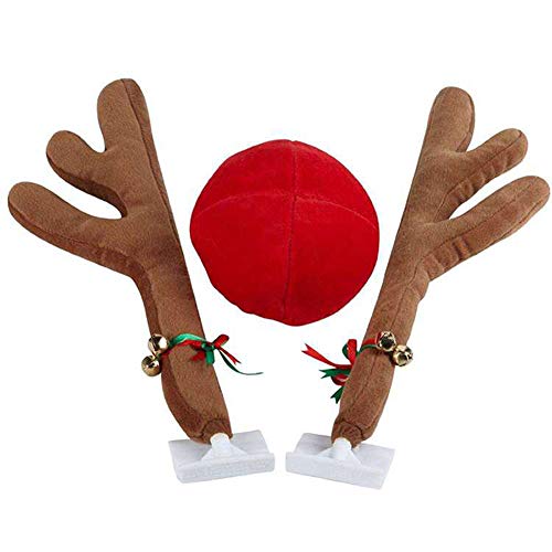 Christmas Car Reindeer Antler Decorations, Including Rudolph Reindeer and Red Nose, Car Christmas Costume Auto Accessories for Holidays