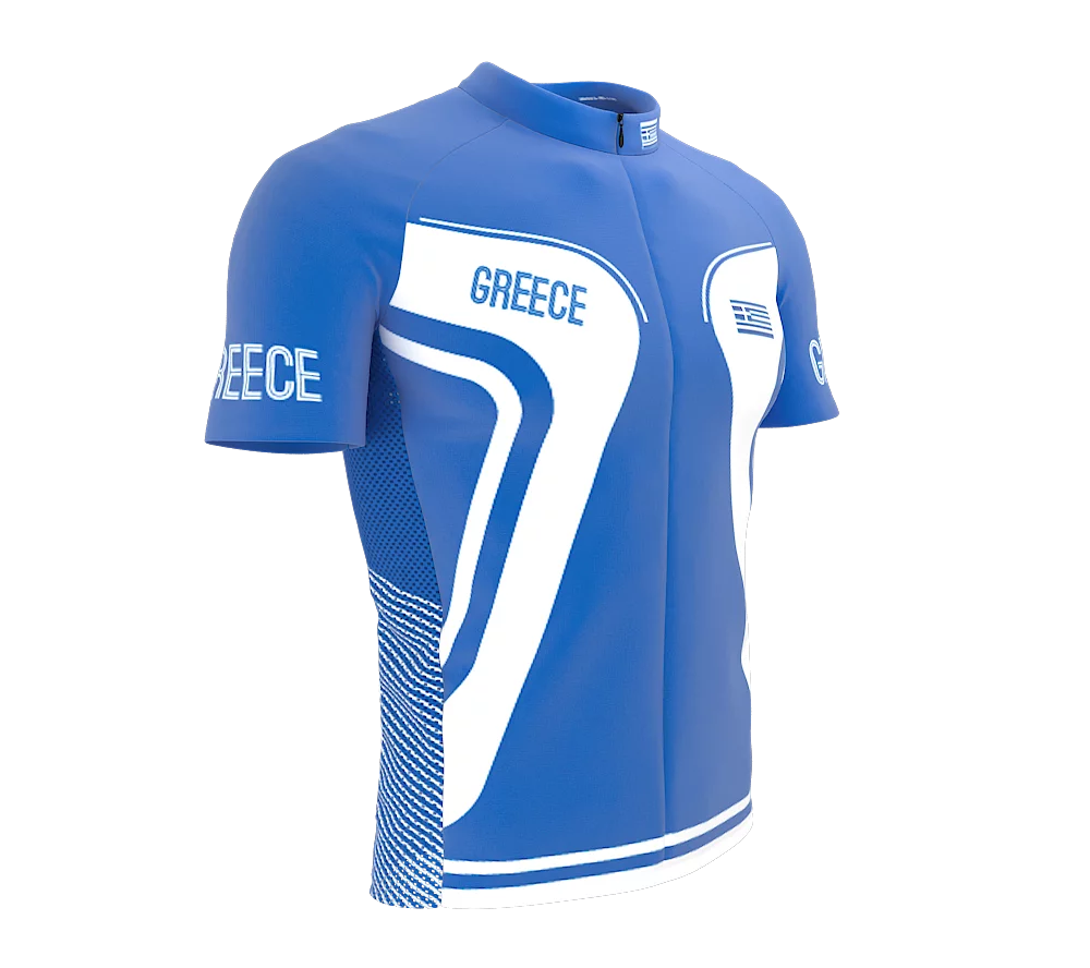 Greece Full Zipper Bike Short Sleeve Cycling Jersey  for Men - Size L