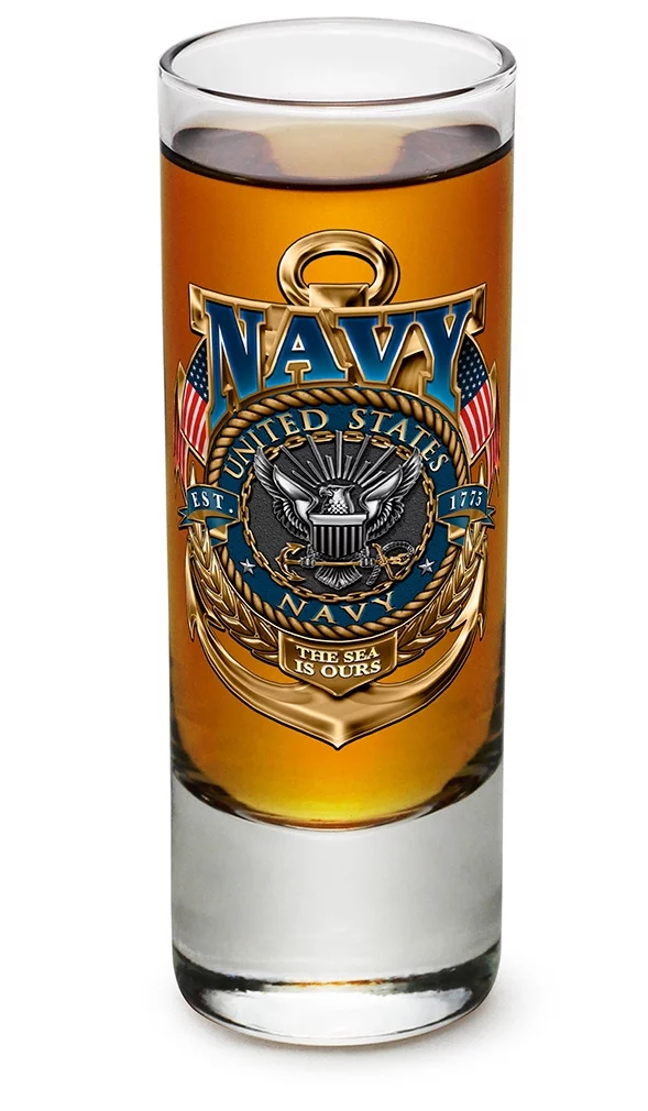 Shot Glasses  United States Navy Gifts for Men or Women  US Navy American Soldier Shot Glasses  The Sea Is Ours Glass Shot Glasses with Logo - Set of 96 (2 Oz)