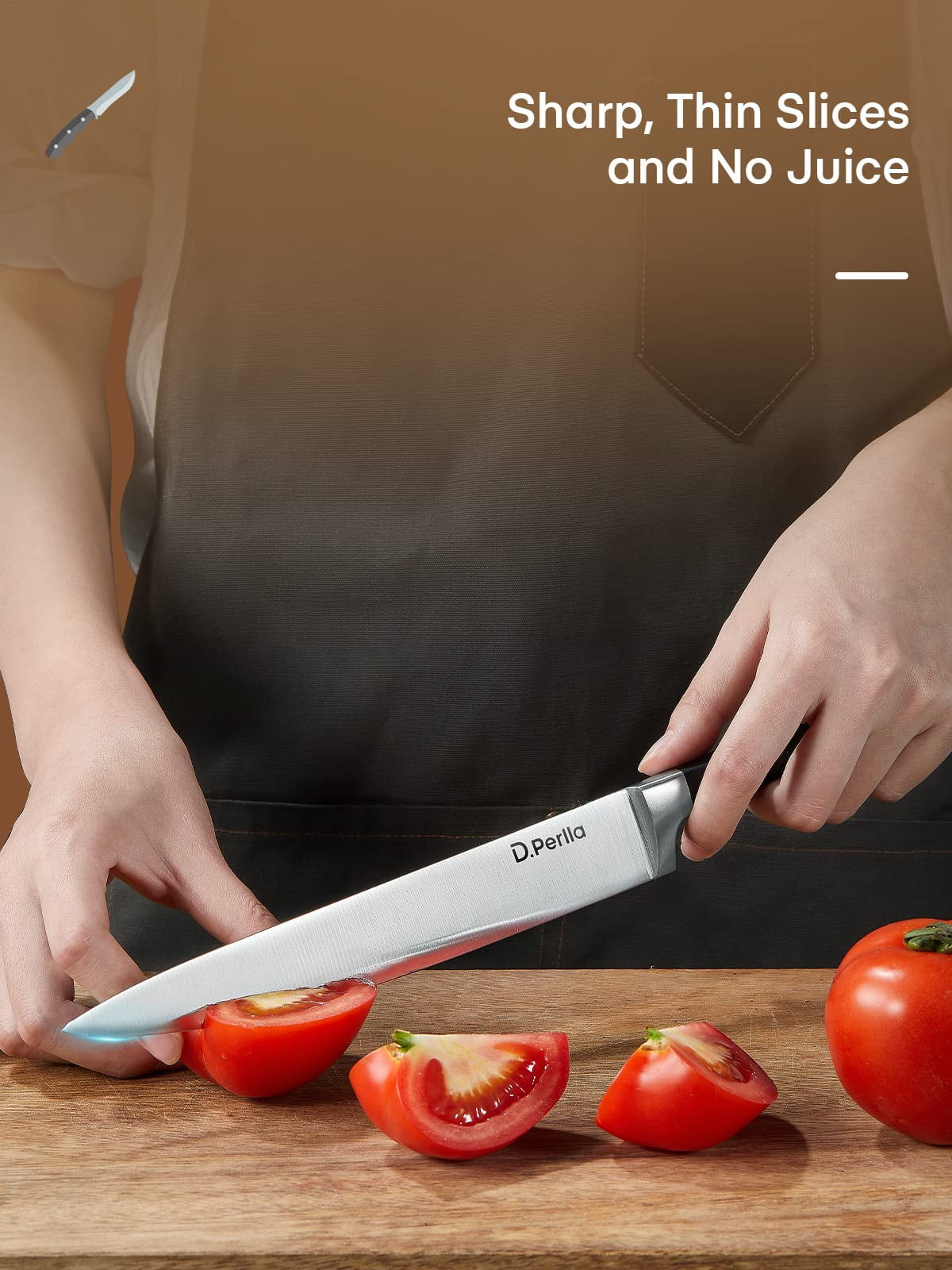 Kitchen Knife Set, 6 Pieces German Stainless Steel Small Kitchen Knives Set with Wooden Block, Cutlery Block Set