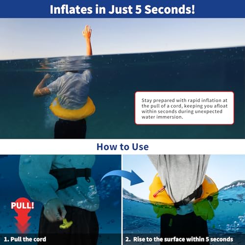 Owntop Manual Inflatable Belt Pack, Adults Swim Jacket with Blowpipe & Whistle, 24g CO2 Cylinder Included, Low Profile for Kayaking, Fishing, Paddle Sports