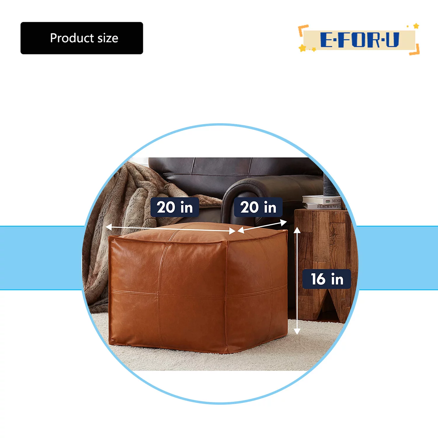 Faux Leather Unstuffed Square Boho Moroccan Pouf Ottoman,