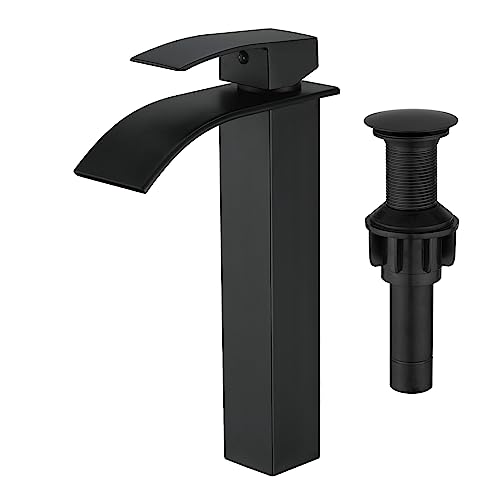 Vessel Sink Faucet Brushed Nickel Bathroom Faucets Tall Waterfall Bathroom Bowl Sink Faucet Rv Lavatory Faucet with Supply Hose and Pop Up Drain