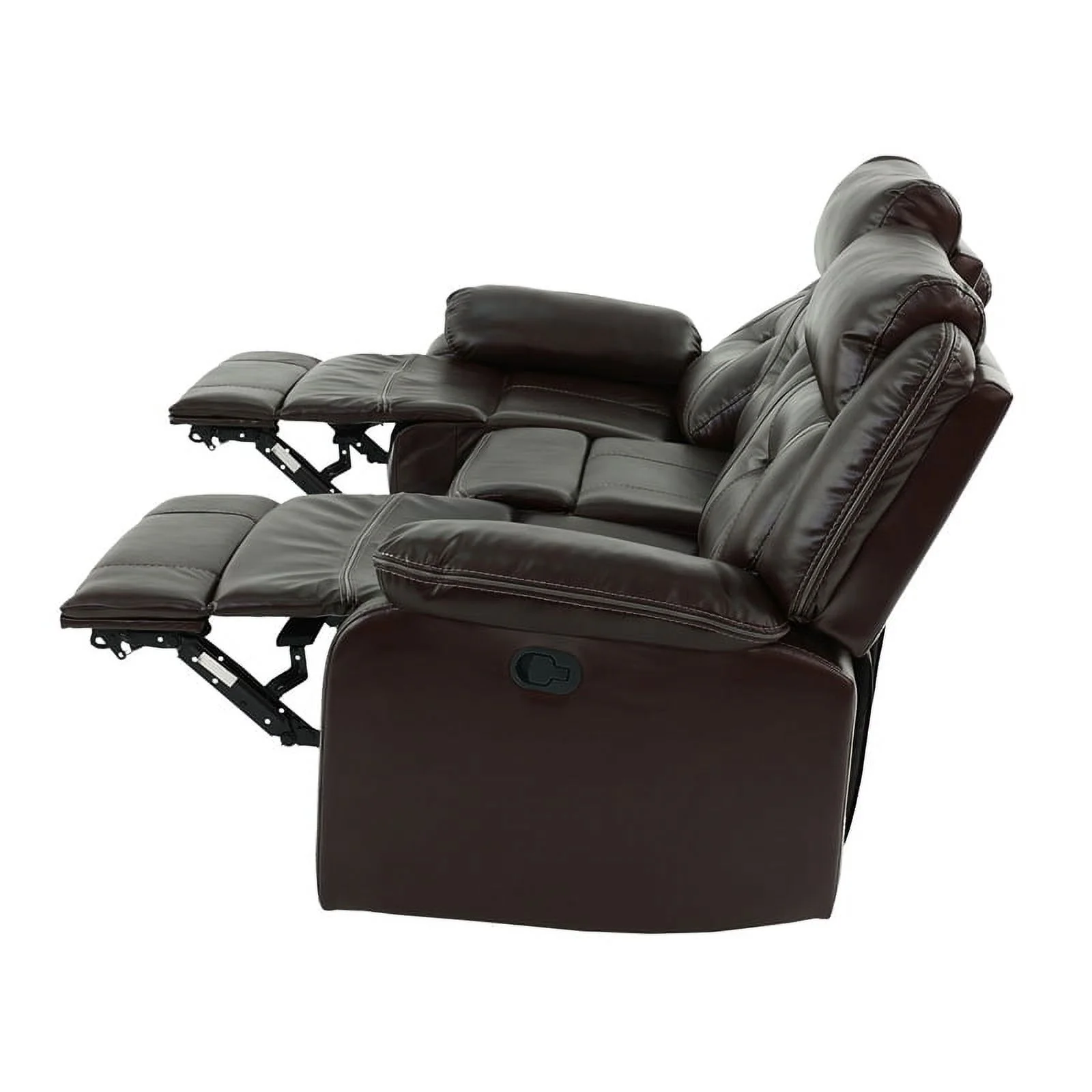 Poundex Furniture Gel Leatherette Sofa Recliner in Dark Brown