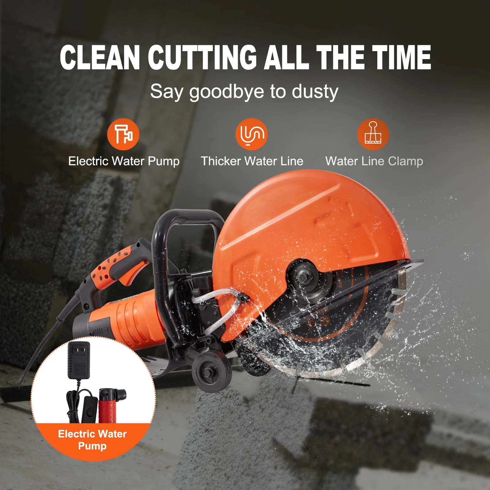 SKYSHALO 14'' Electric Concrete Saw Wet/Dry Saw Cutter with Water Pump and Blade