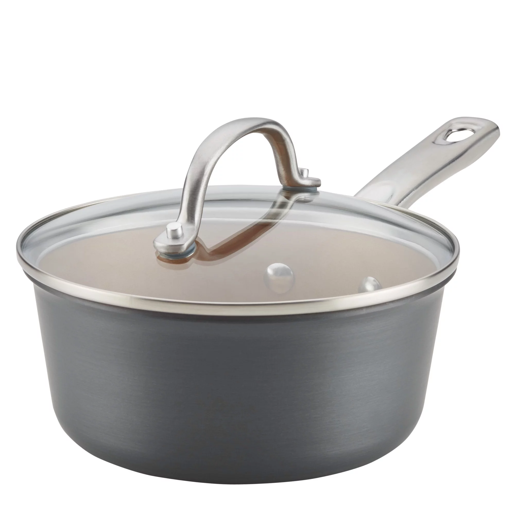 Ayesha Curry Home Collection Hard-Anodized Nonstick Sauce Pan with Lid, 2-Quart, Gray
