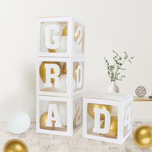 2024 Graduation Decorations Balloon Boxes - Graduation Party Decorations Class of 2024, 4pcs Balloons Box with GRAD, 2024,Perfect for High School College Kindergarten Graduation Celebration Party
