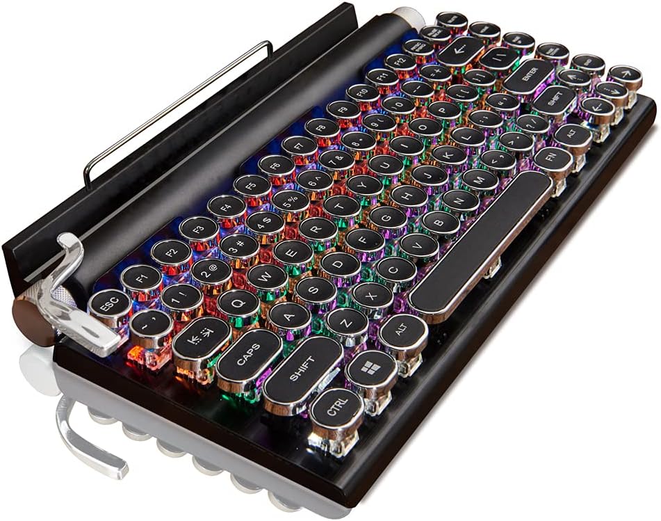 Retro Typewriter Keyboard, 7KEYS Electric Typewriter Vintage with Upgraded Mechanical Bluetooth 5.0, Multi Devices Connection Classical, Punk Round Keys for Desktop PC/Laptop Mac/Phone