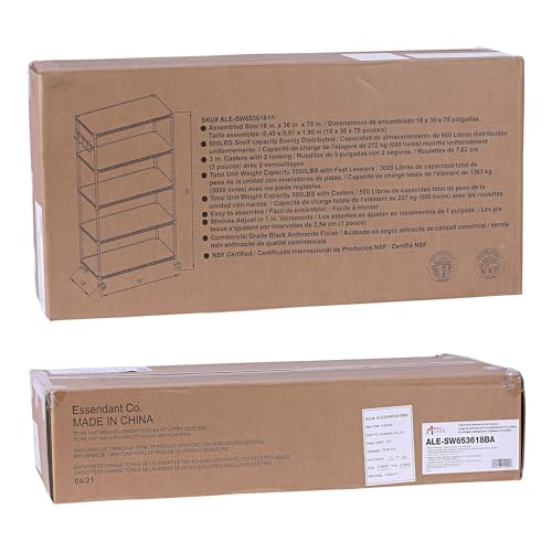 Alera 5-Shelf Wire Shelving Kit with Casters and Shelf Liners, 48w X 18d X 72h, Black Anthracite