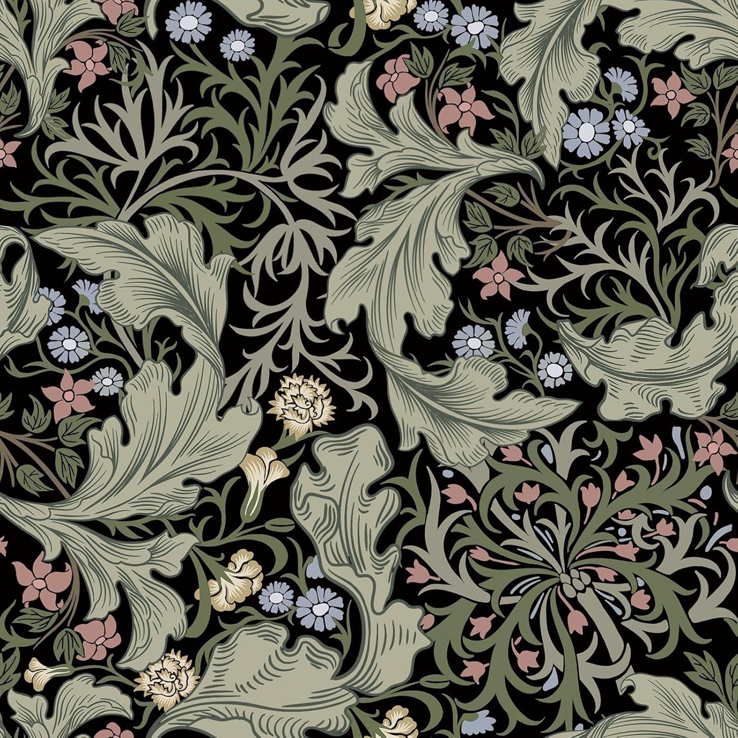 Willian Morris Peel and Stick Wallpaper, Thicken Self Adhesive and Removable Vintage Green Leaf Floral Wall Paper, Victorian Boho Contact Paper for Cabinets and Home Wall Decor 17.7in×118in