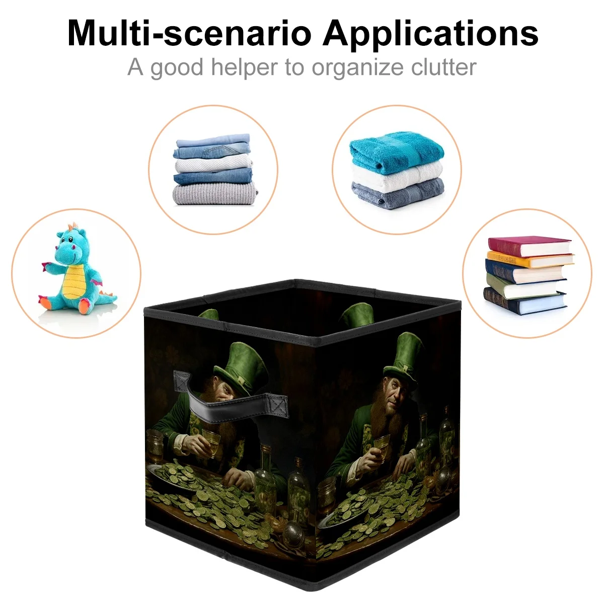 FeBohao Storage Boxes Bins Fabric with Cardboard Cube Foldable Towel Table Sturdy Pattern Underwear College Dorm Infant Laundry Decorative Supplies Multifunctional Organizer Basket beer