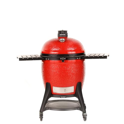 Kamado Joe Big Joe Series II 24-inch Ceramic Charcoal Grill and Smoker with Cart, Side Shelves, Stainless Steel Grates and 450 Cooking Square Inches in Red, Model BJ24RHC