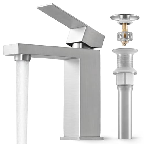 KES Vessel Sink Faucet, Black Bathroom Faucets, Tall Bathroom Faucets with Sink Drain with Overflow, L3156BLFF12-BK-C1