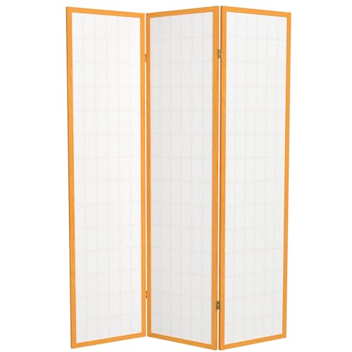 Red Lantern 6 ft. Tall Window Pane Shoji Screen-Natural-4 Panels Room Divider
