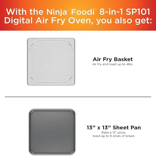Ninja Digital Air Fry Countertop Oven, 8-in-1 Functionality, 1800W, Flip-Up Design, XL Capacity, Air Fry Basket, Wire Rack & Crumb Tray, Silver, SP101