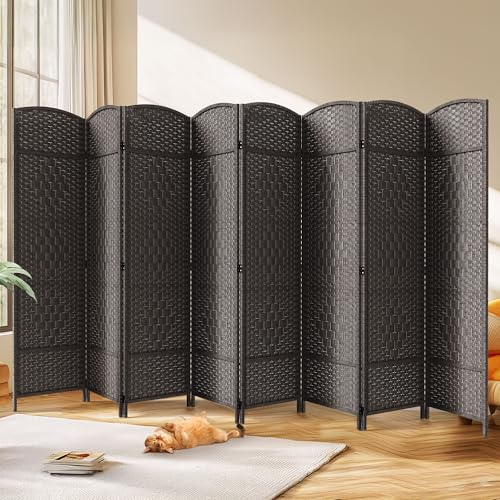 JOSTYLE Folding Privacy Room Divider, 4 Panel Screen Divider 6 ft. Tall Freestanding Extra Wide Rattan Room Partition Wall Separation Dividers, Grey